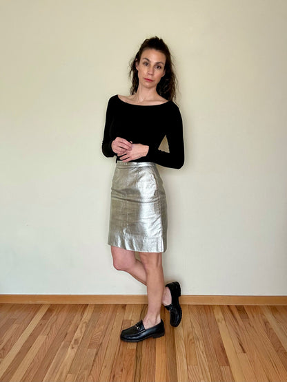 70’s Michele Domercq Paris Metallic Leather Mini Skirt (S)