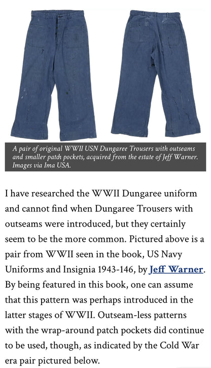 40’s/50’s US Navy Denim Selvedge Fly Wide Leg Deck Pants (Unisex 34)