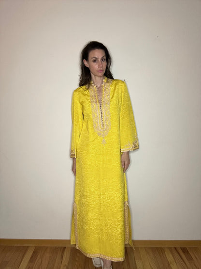 60’s Atlas Moirè Silk Moroccan Kaftan w/ Passementerie (cord work) Trim (S/M/L)