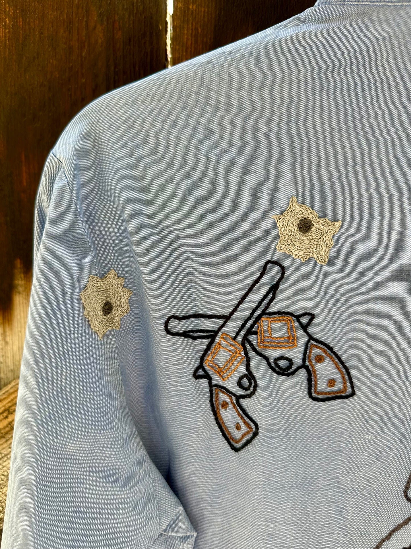 MCA Vintage Revival: Vintage Hand Embroidered Military Chambray Utility Shirt (Unisex S)