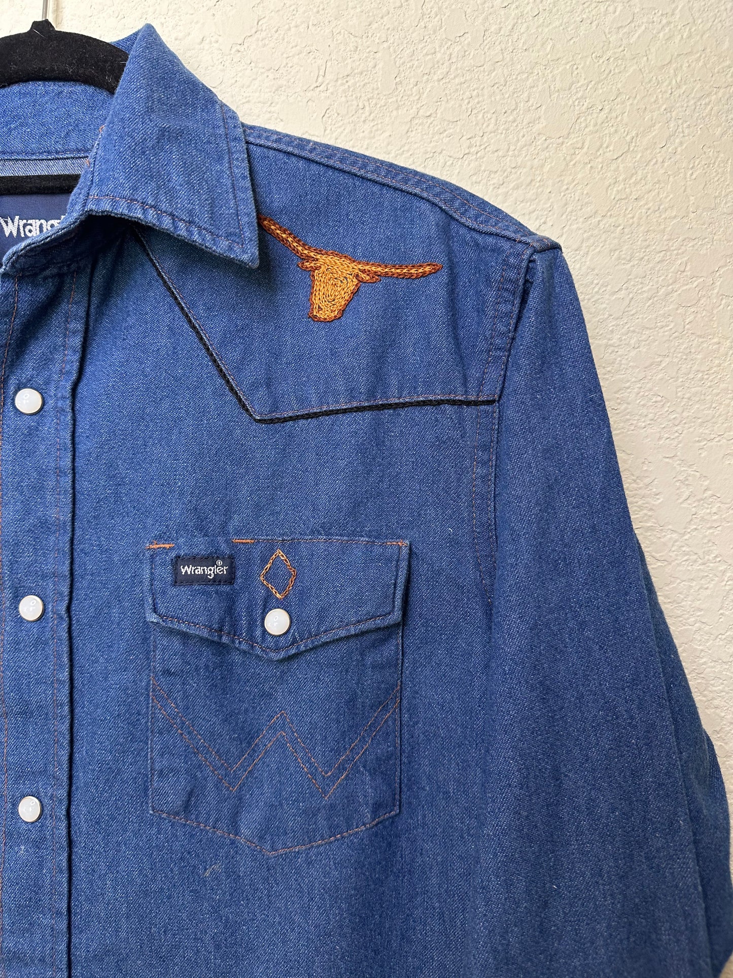 MCA VINTAGE REVIVAL: Wrangler Hand Embroidered Denim Pearl Snap Shirt