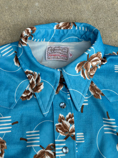 70’s H Bar C Women’s Rose Western Disco Pearl Snap Shirt (M)