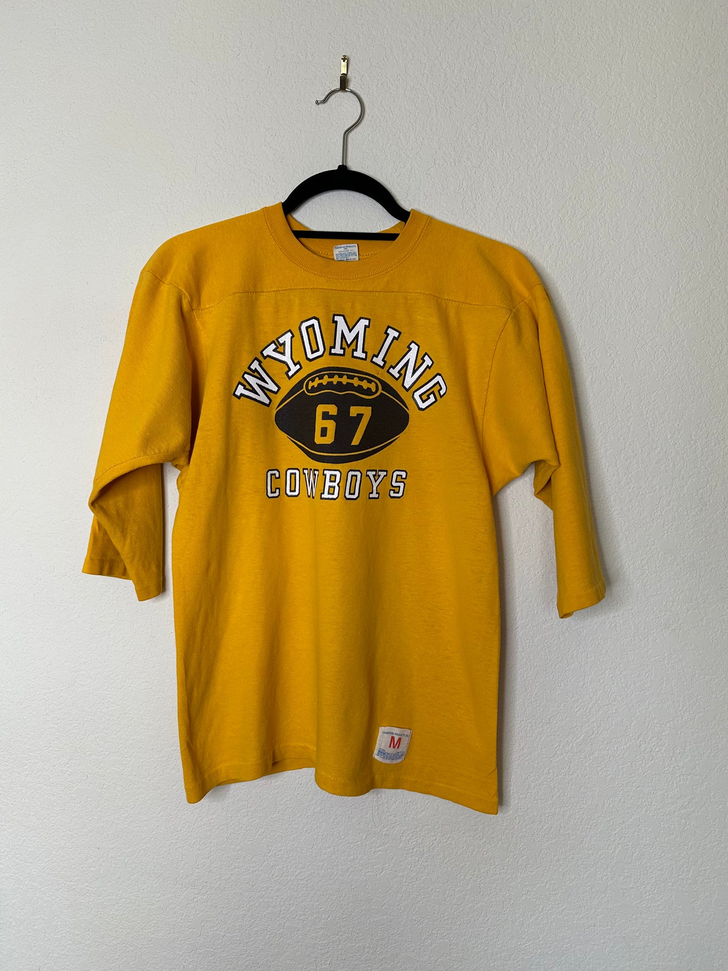 60’s Champion Knitwear Wyoming Cowboys Football Cotton Jersey Tee (Unisex M)