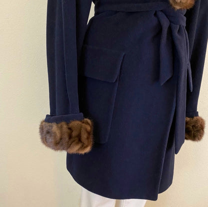 70’s Louis Féraud Mink Trim Angora Wrap Coat (M/L)