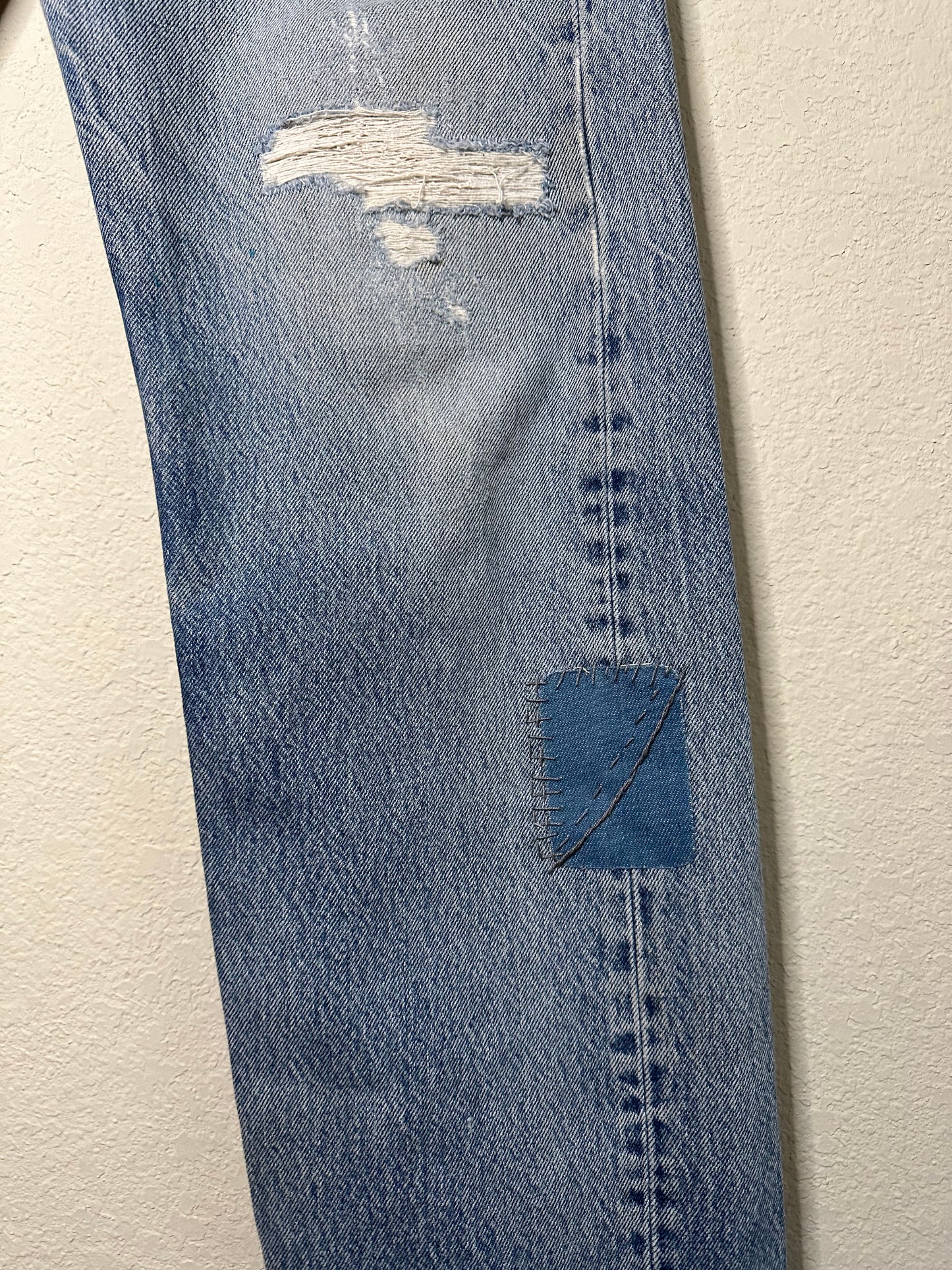 MCA Vintage Revival: 80’s Levi’s 501’s - Hand Patched & Hand Embroidered (31x32 / Modern 8)