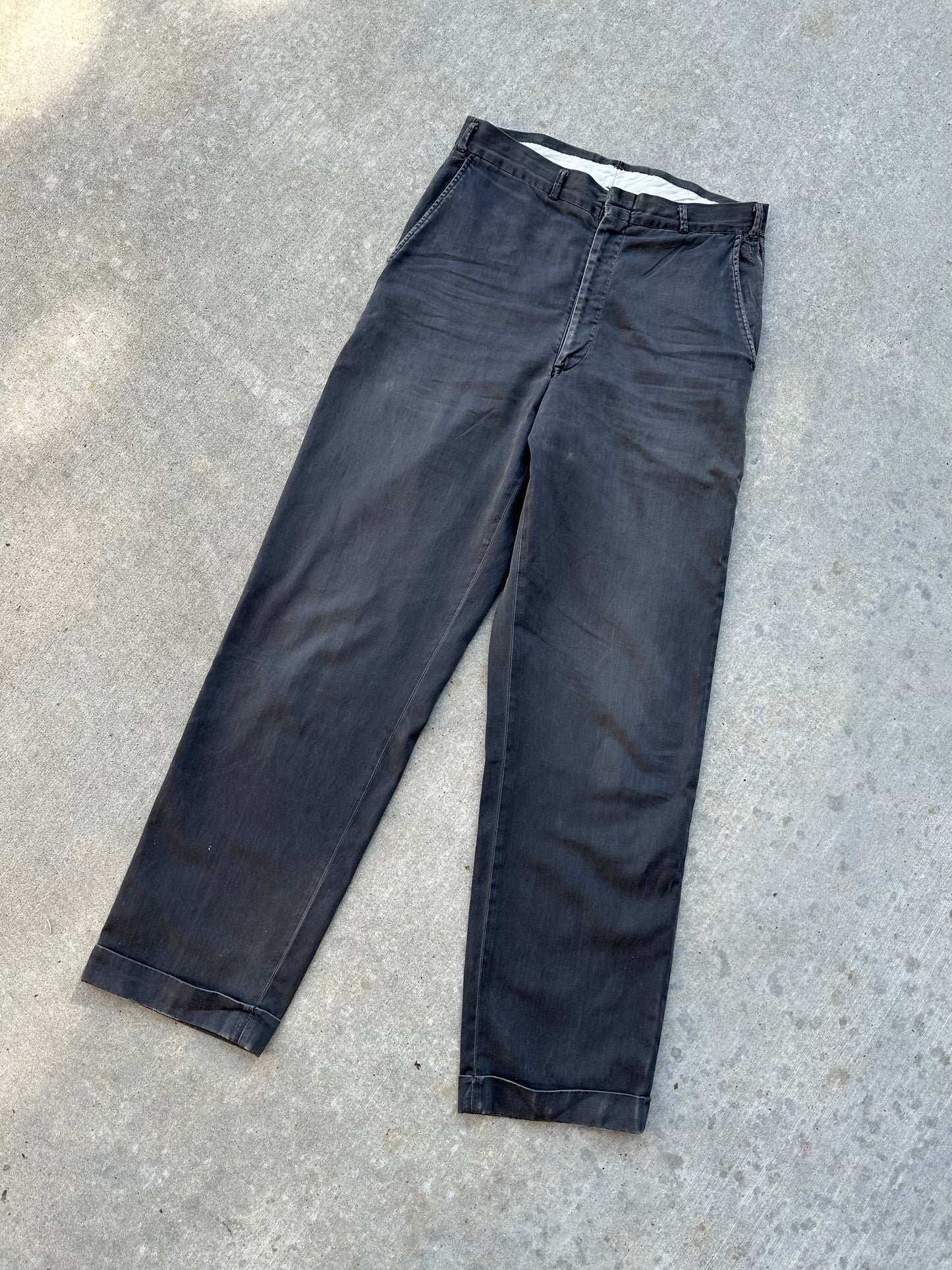 40’s Buckle Back Faded Black Cotton Cuffed Trousers (30x31)