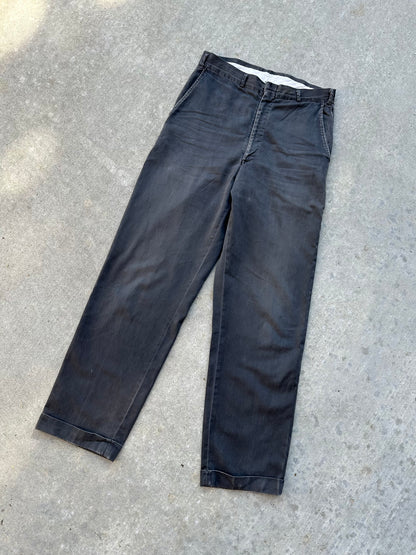 40’s Buckle Back Faded Black Cotton Cuffed Trousers (30x31)