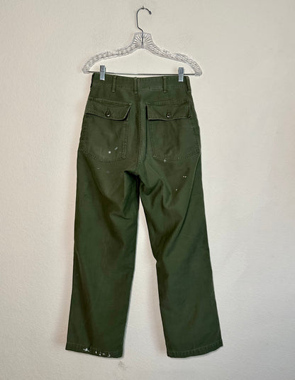 60’s Military OG-107 Cotton Sateen Field Pants w/ Paint Splatter (27x29)