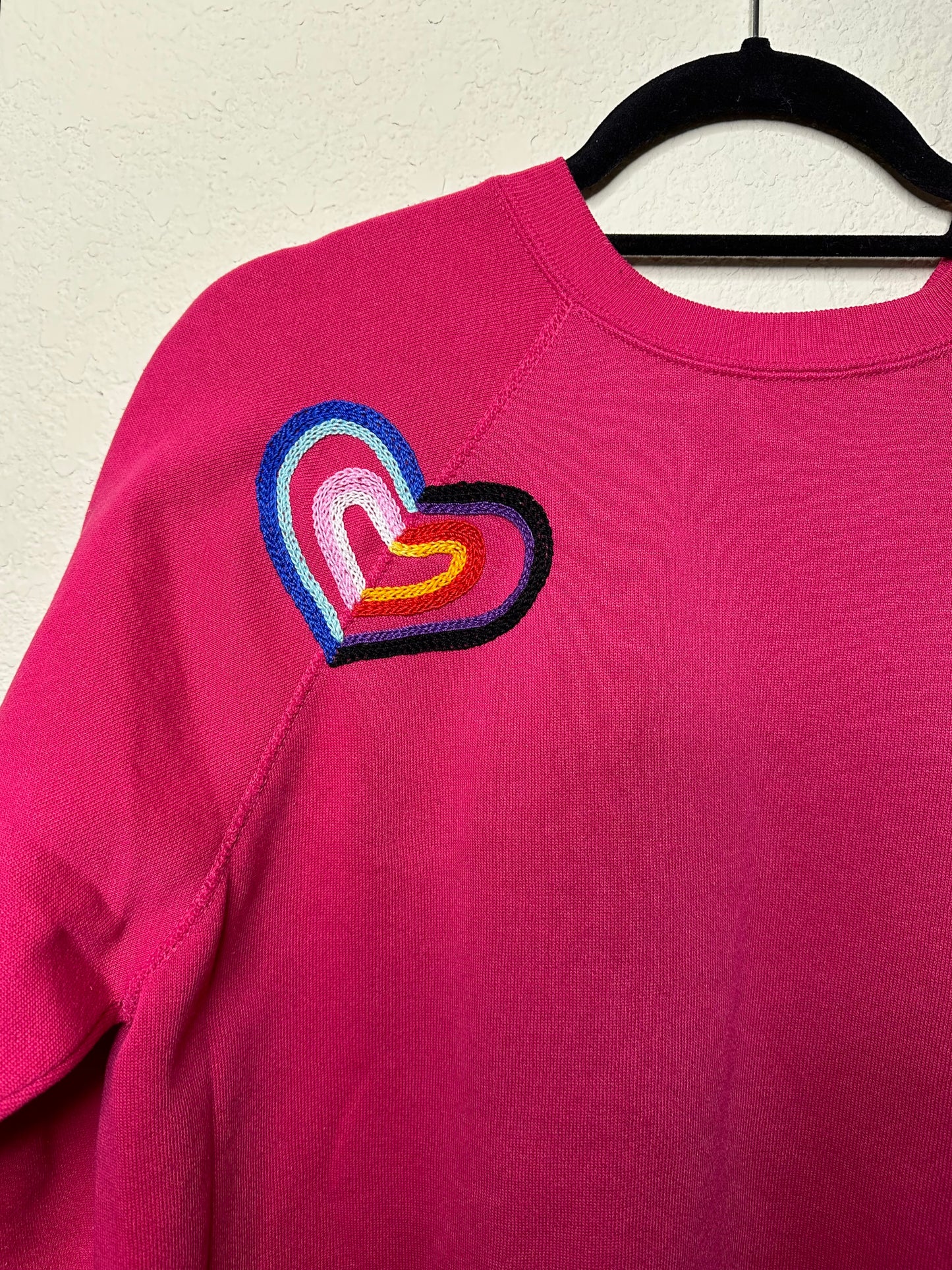 MCA VINTAGE REVIVAL: 80’s Raglan Hand Embroidered Love Sweatshirt (L)