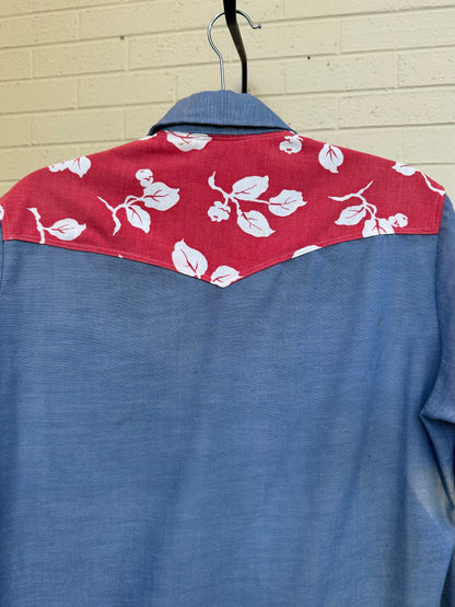 Custom Embroidered Patchwork Yoke Chambray Pearl Snap