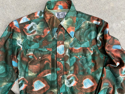 70’s Panhandle Slim Abstract Print Western Disco Pearl Snap Shirt (M)