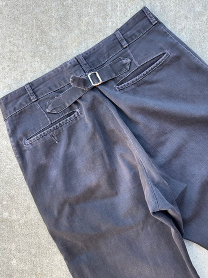 40’s Buckle Back Black Cotton Cuffed Trousers (31x31)