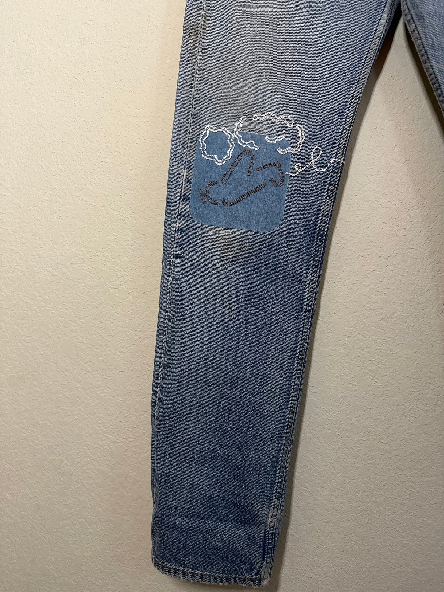 MCA Vintage Revival: 80’s Levi’s 501’s - Hand Patched & Hand Embroidered (31x32 / Modern 8)