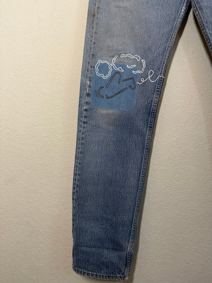 MCA Vintage Revival: 80’s Levi’s 501’s - Hand Patched & Hand Embroidered (31x32 / Modern 8)