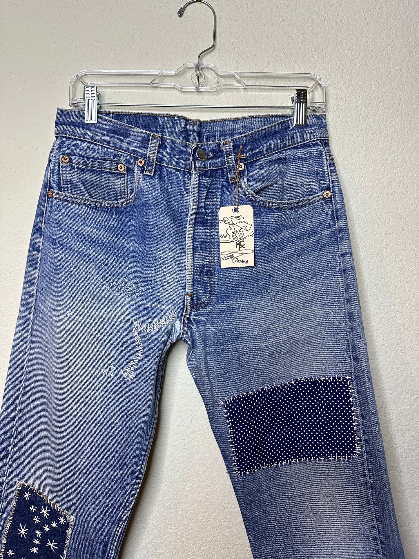 MCA Revival Custom Piece: 80’s Levi’s 501 Sashiko Patched Jeans (30x26 / Modern 6)