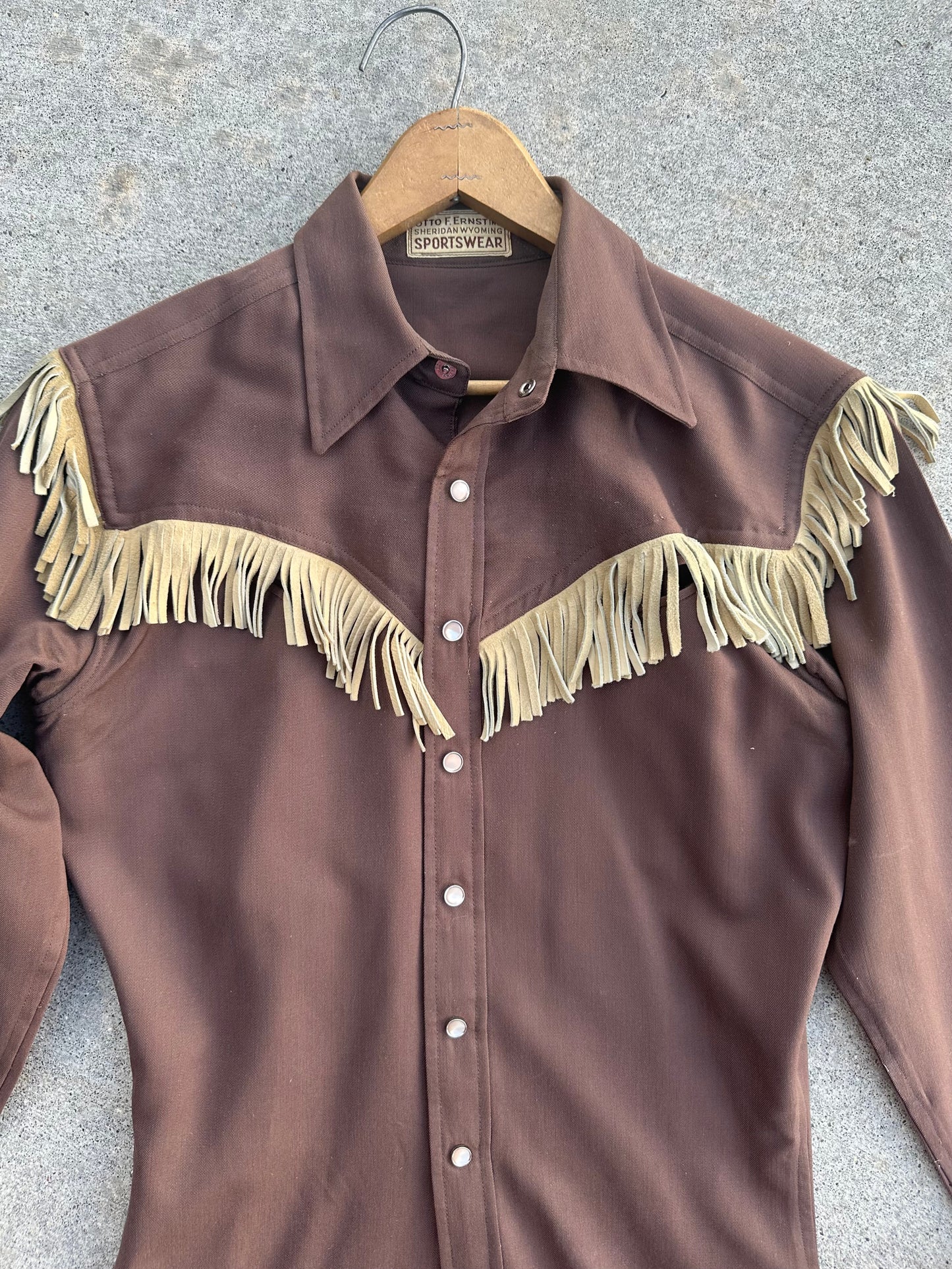 40’s Western Gabardine Fringe Pearl Snap Shirt (Unisex XS/S)