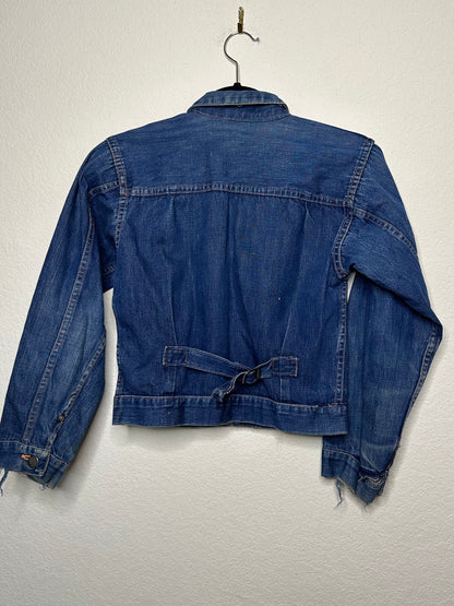 Rare 40’s Selvedge Buckle Back Pleated Type 1 Denim Jacket (Women’s XS)