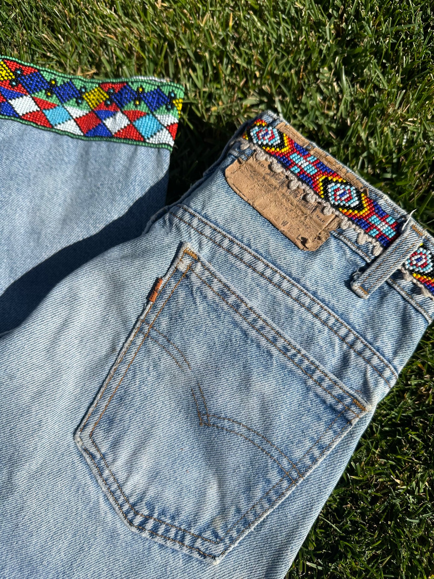 Custom Beaded 80’s Levi’s 505 Orange Tab Jeans (Modern 6)