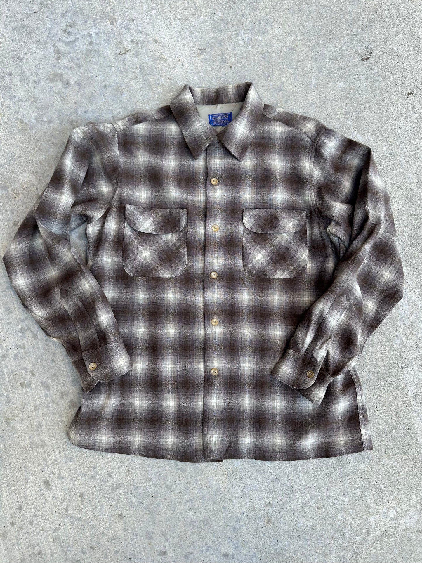50’s Pendleton Shadow Plaid Loop Collar Wool Board Shirt (Men’s L)