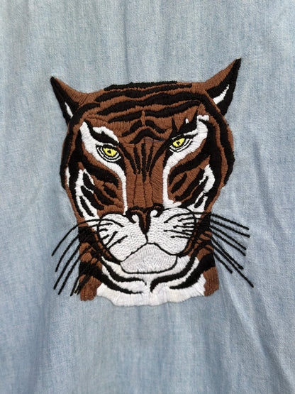 Custom Tiger Embroidered Chambray Shirt (Women’s S/M)
